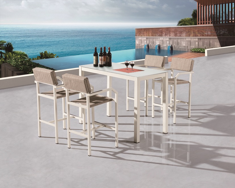 Barite Modern Outdoor Bar Set For 4 with Armed Chairs - Icon Outdoor ...