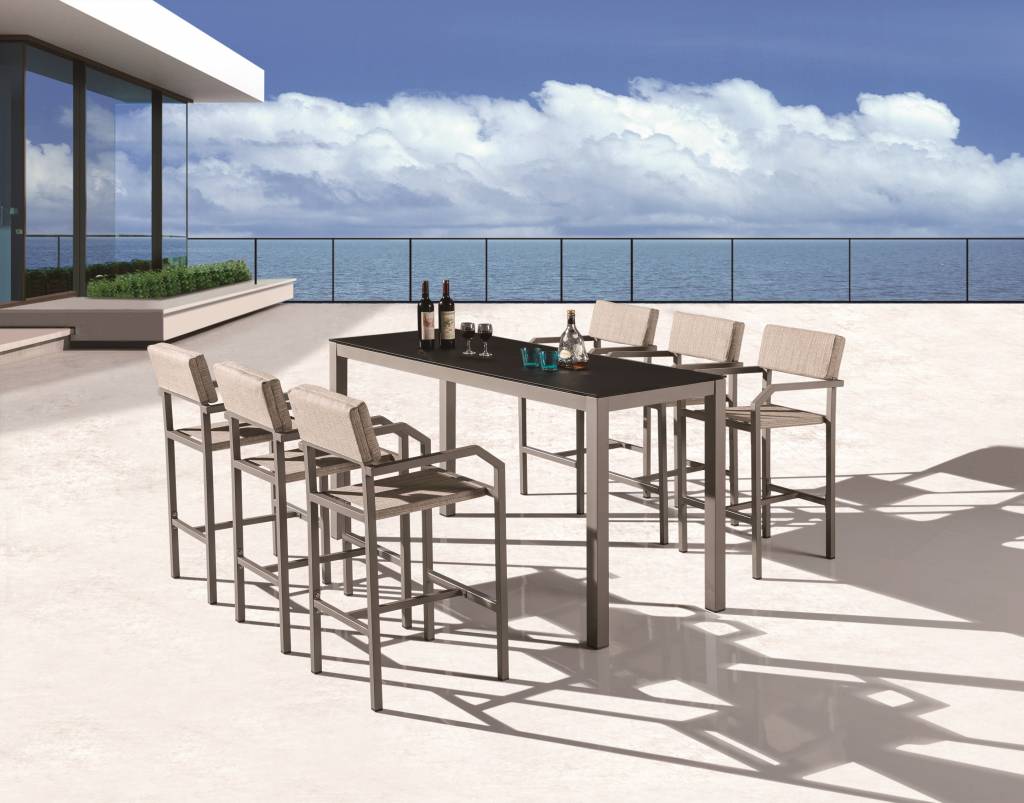 Barite Modern Outdoor Bar Set For 6 with Armed Chairs - Icon Outdoor ...
